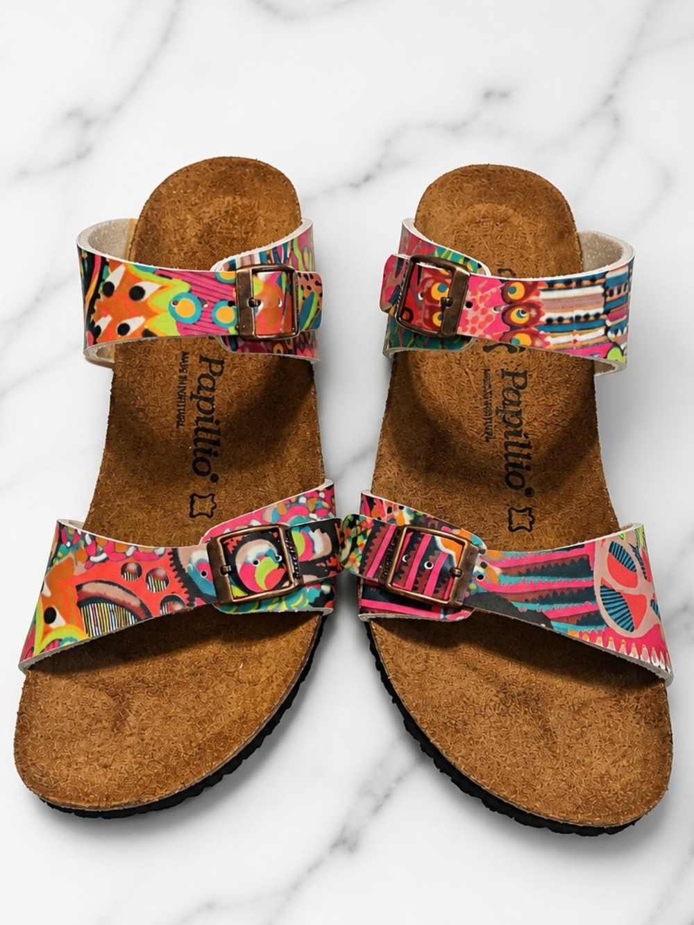 Papillio By Birkenstock MulticolorCork Wedge Sandals. Size 9- 9.5 Wide - Picture 4 of 12
